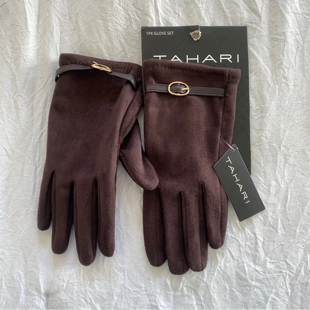 Tahari Chocolate Brown Faux Suede Women’s Gloves OS